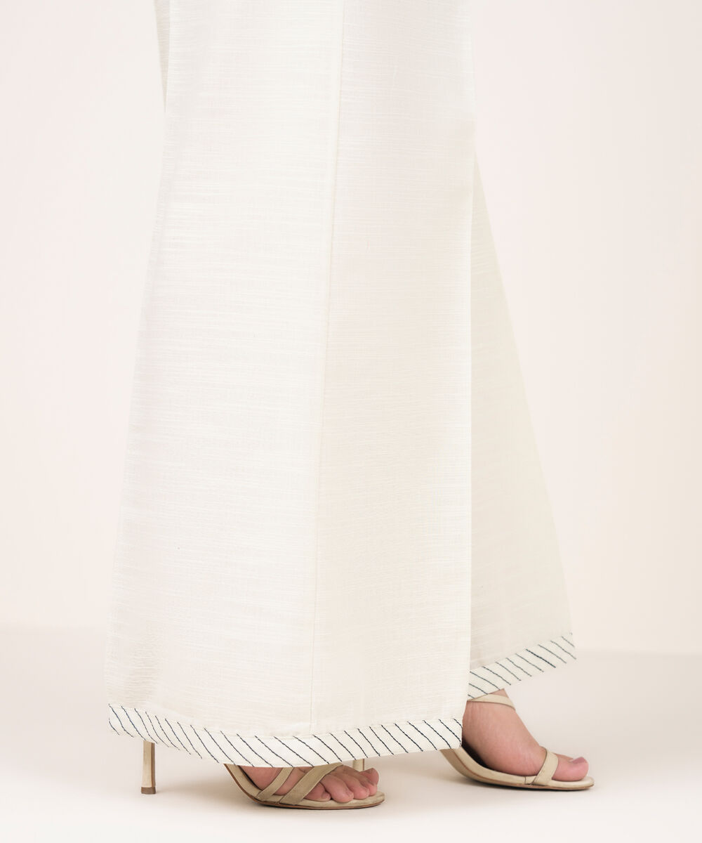 Women's RTW Khaddar Embroidered White Flared Pants