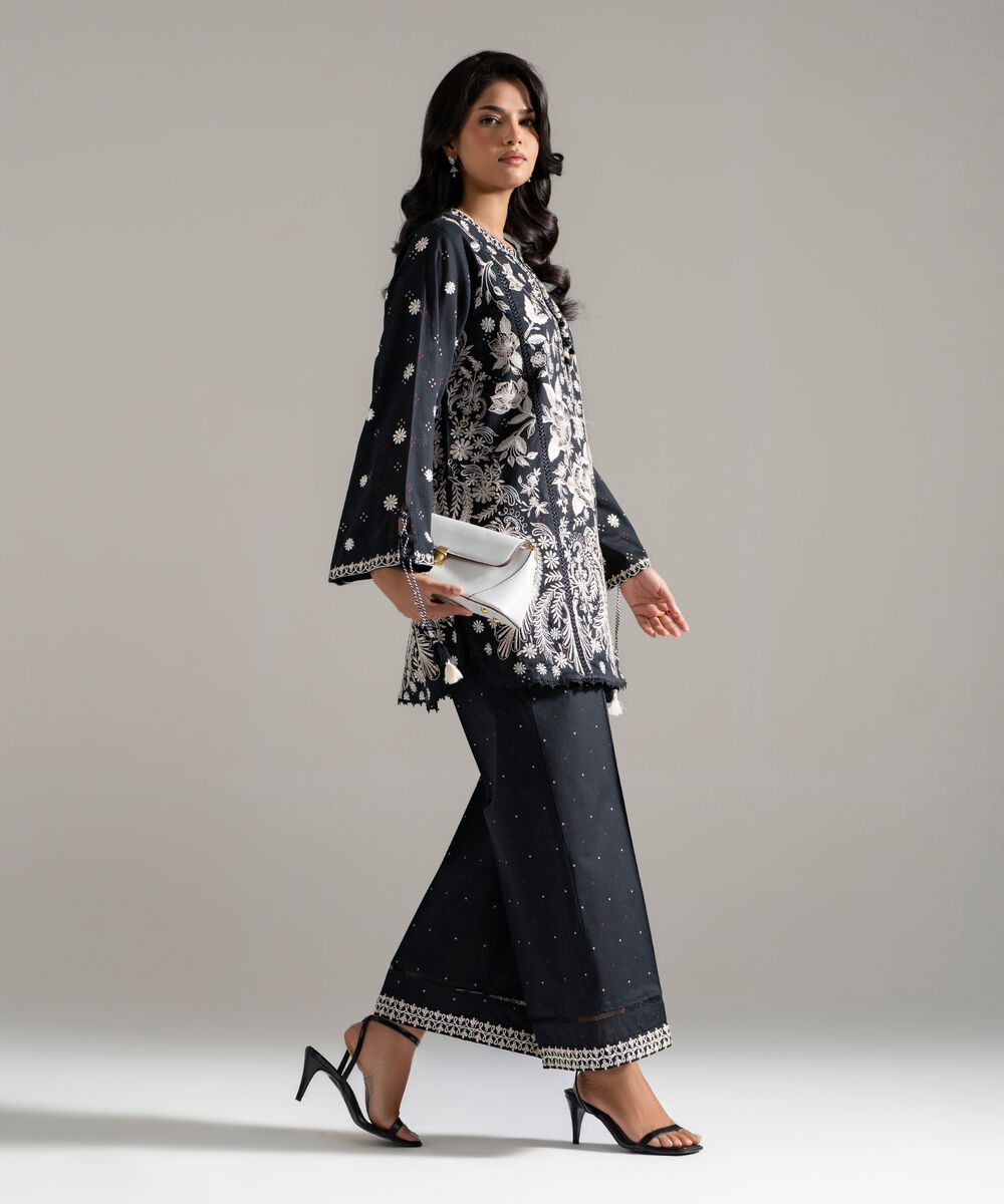 Women's RTW Lawn Embroidered Black 2 Piece Suit