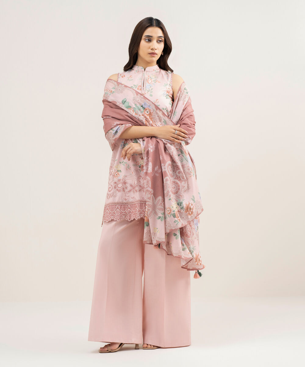 Women's Unstitched Lawn Printed Pink 2 Piece Suit