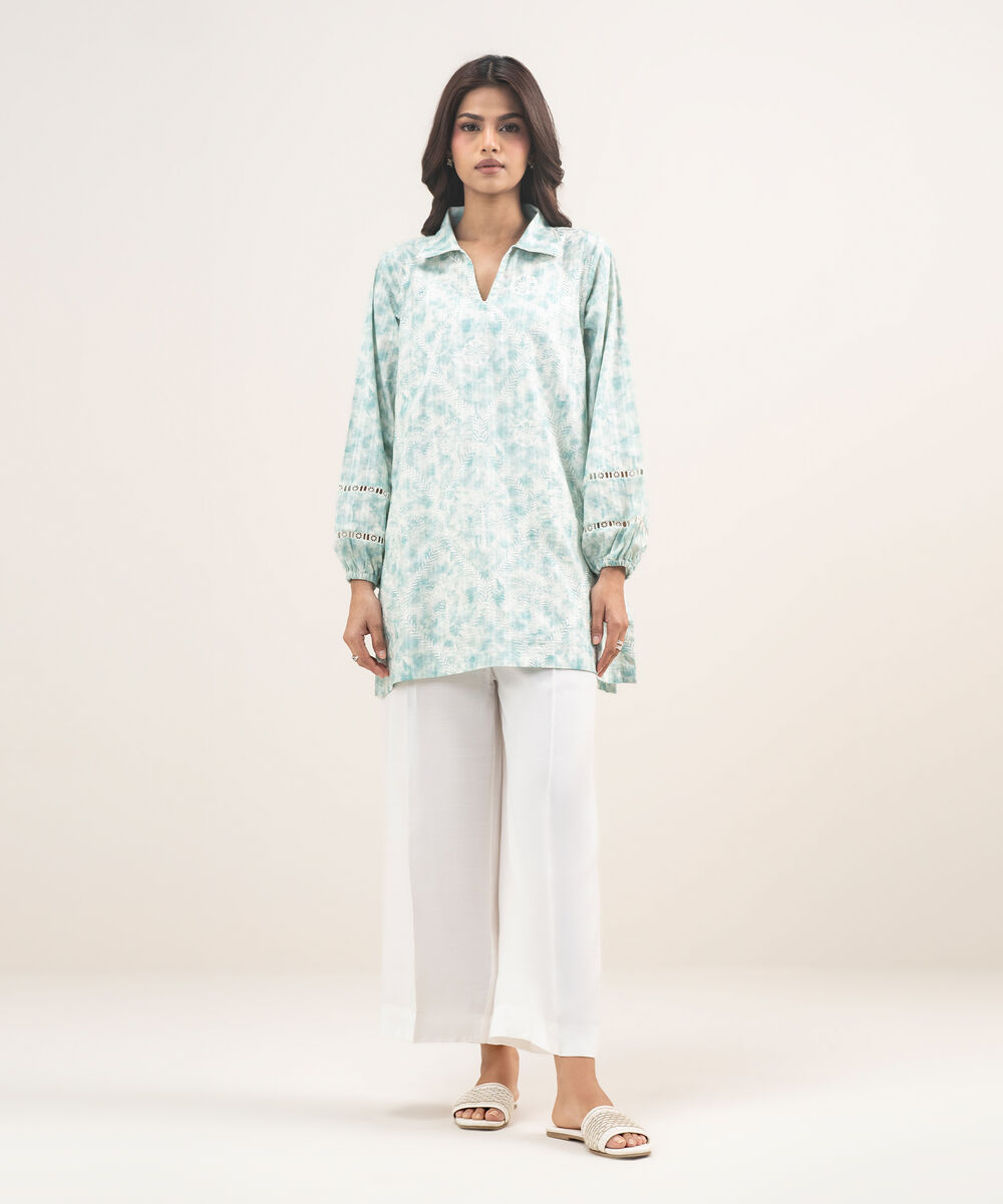 Women's RTW Leno Kara Embroidered Blue Straight Shirt