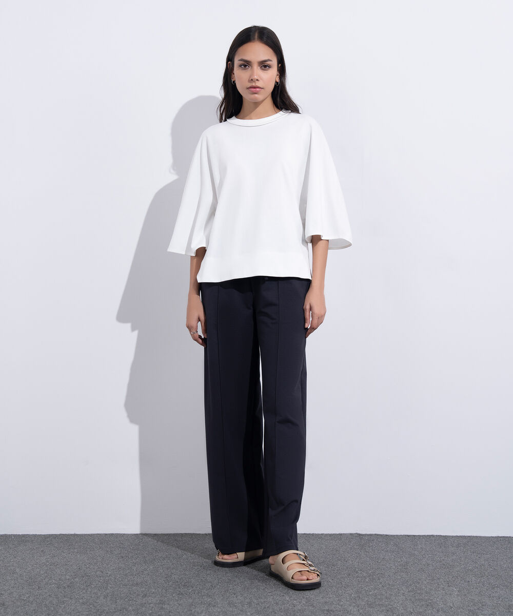 Women's Western Wear White Kimono Sleeved T-Shirt