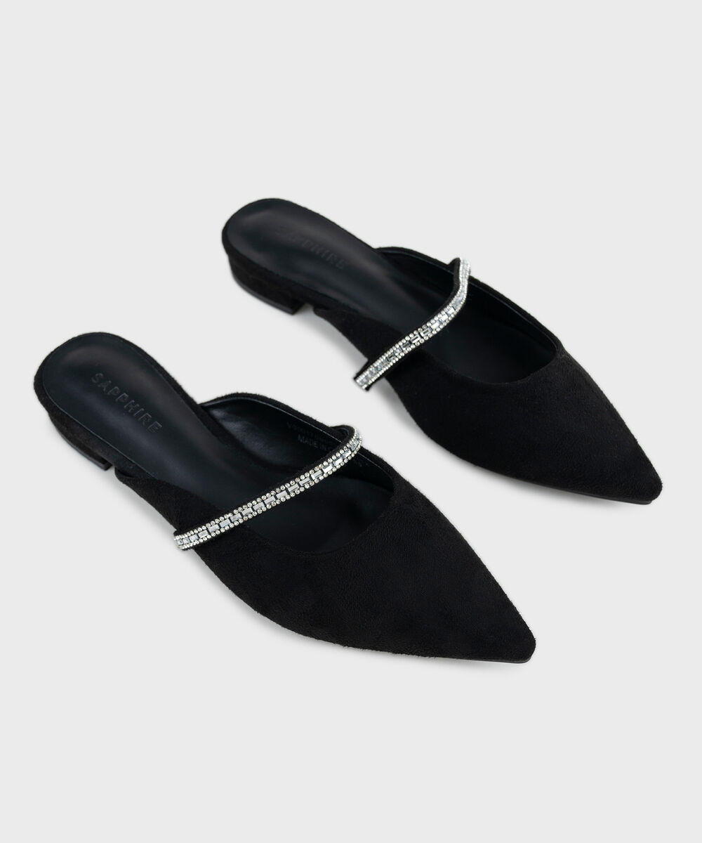 Women's Black Embellished Mules