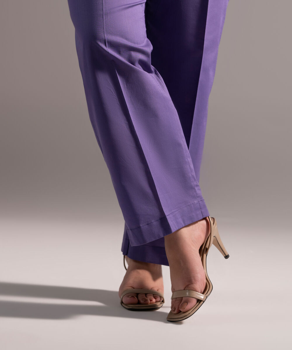 Women's RTW Crosshatch Solid Purple Straight Pants
