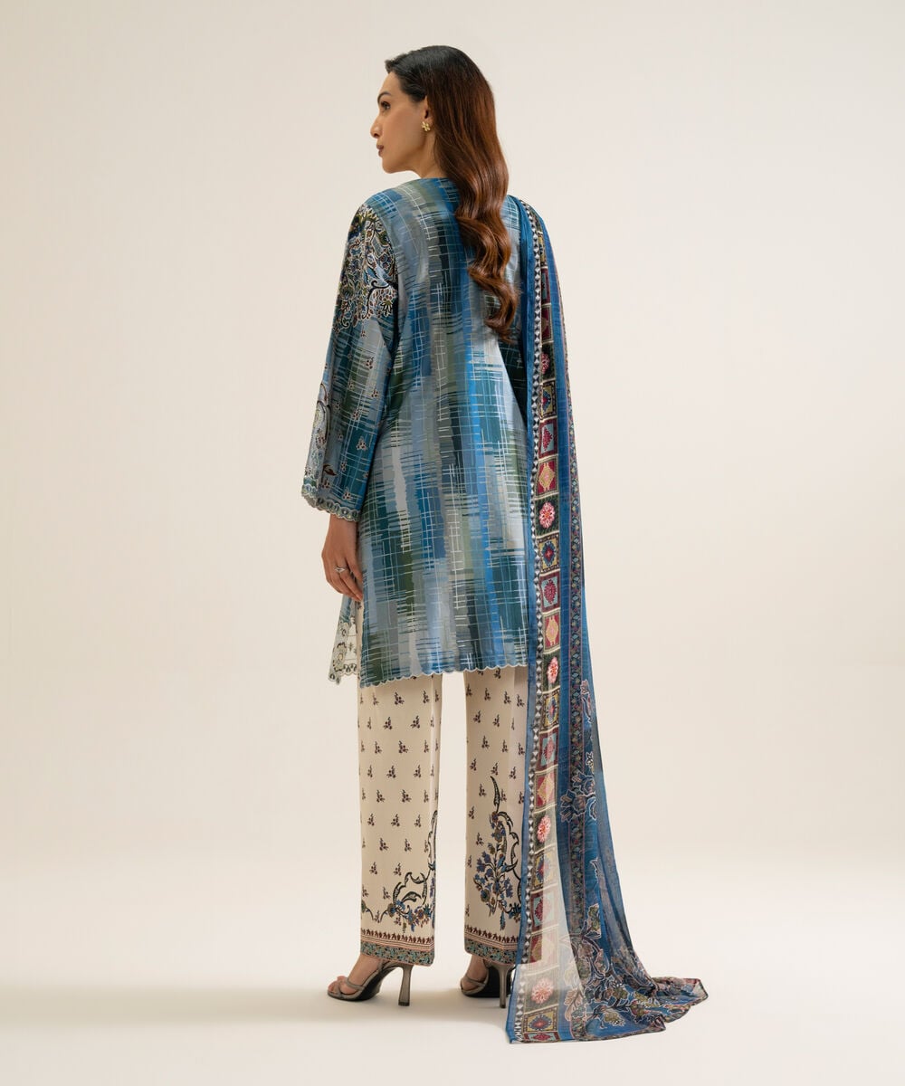 Women's Unstitched Blended Chiffon Printed Black 3 Piece Suit