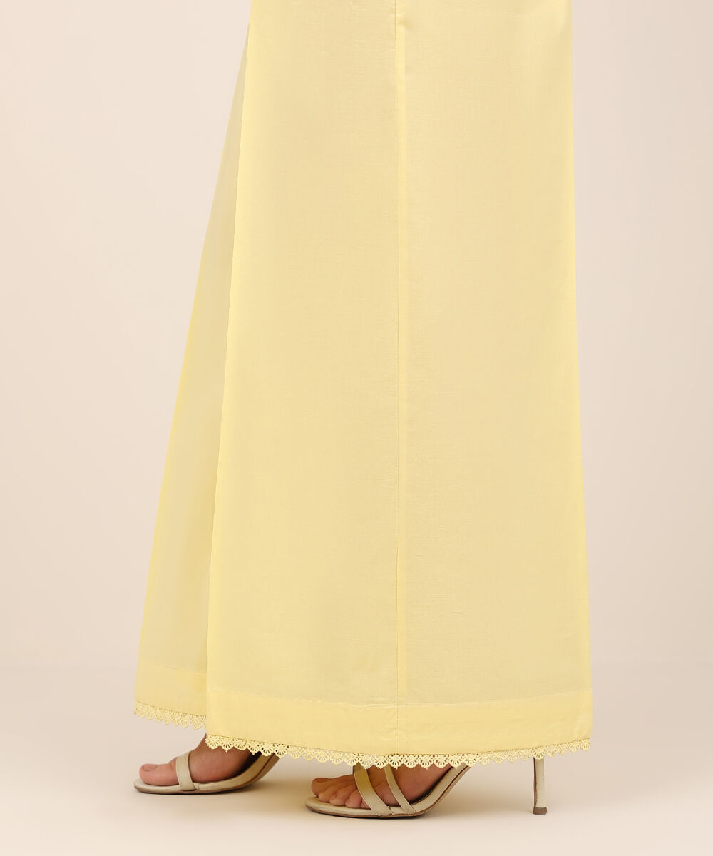 Women's RTW Cambric Yellow Solid Flared Pants