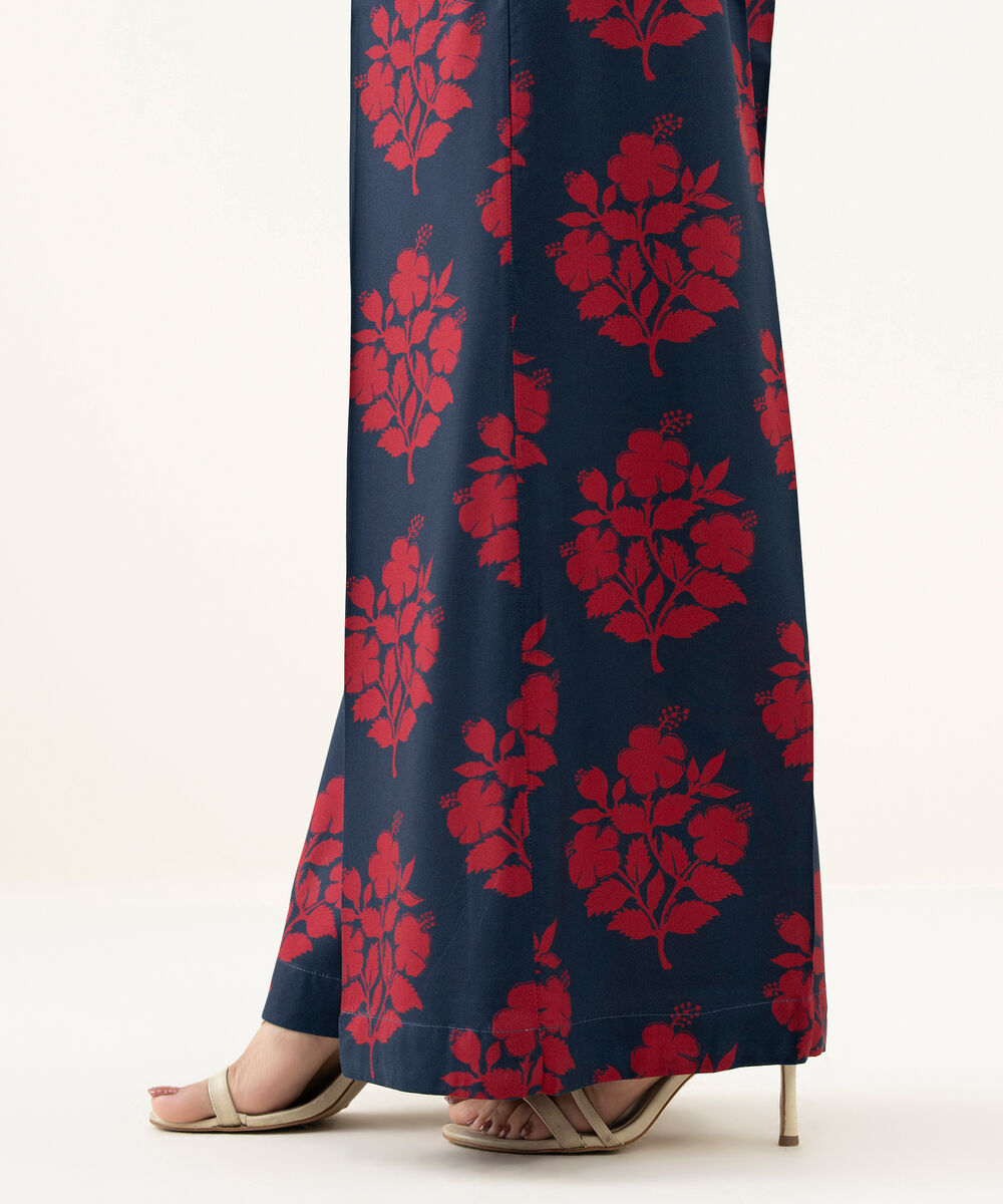 Women's RTW Linen Blue Printed Flared Pants