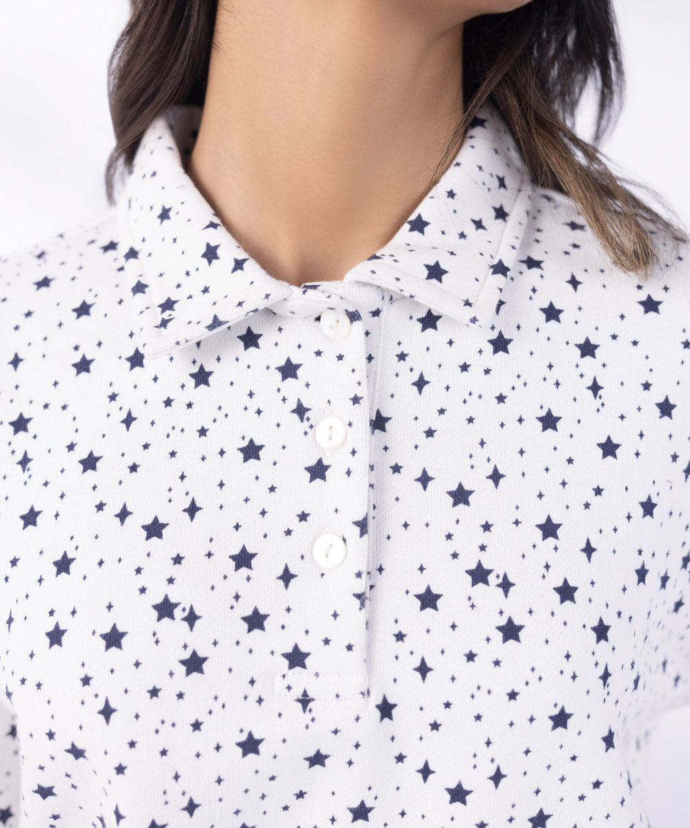 Woman - White Printed Henley Shirt