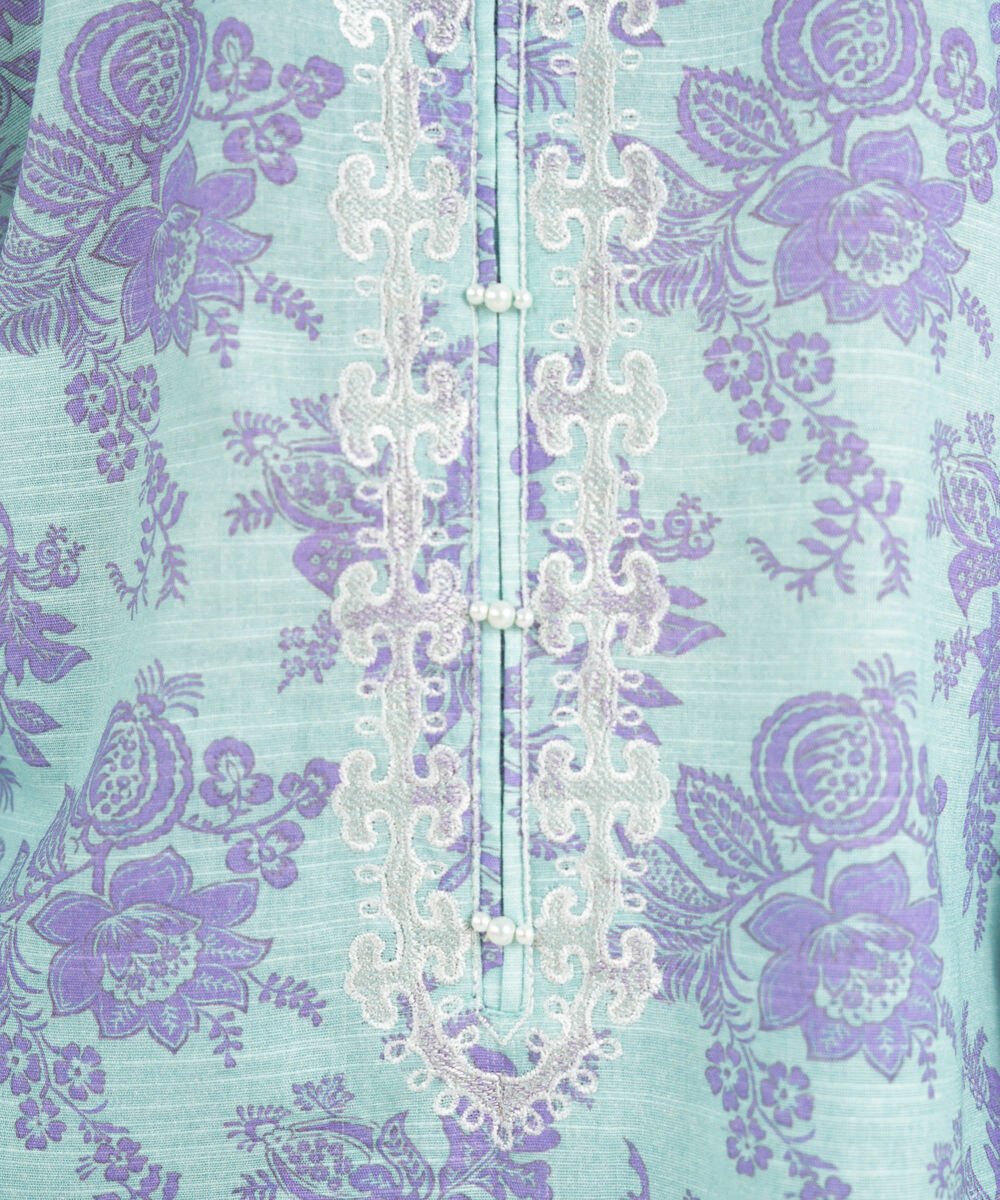 Women's RTW Light Khaddar Embroidered Straight Blue Shirt