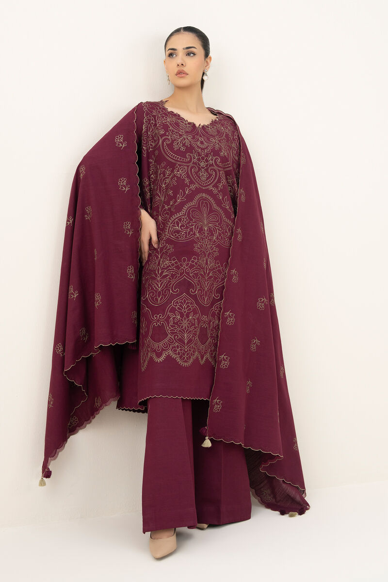 3 Piece - Embroidered Khaddar Suit