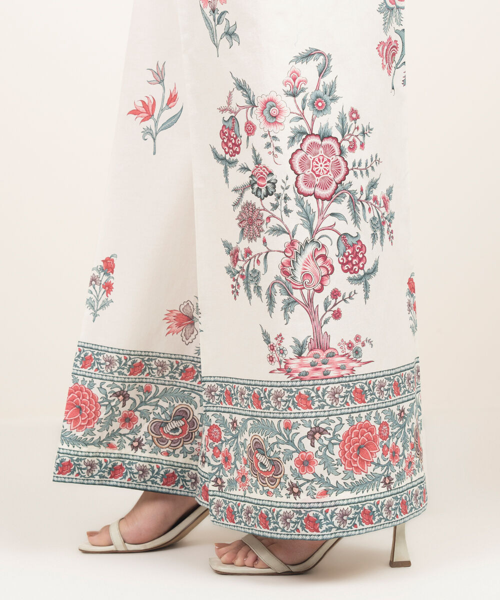 Women's RTW Lawn Printed Off White Flared Pants