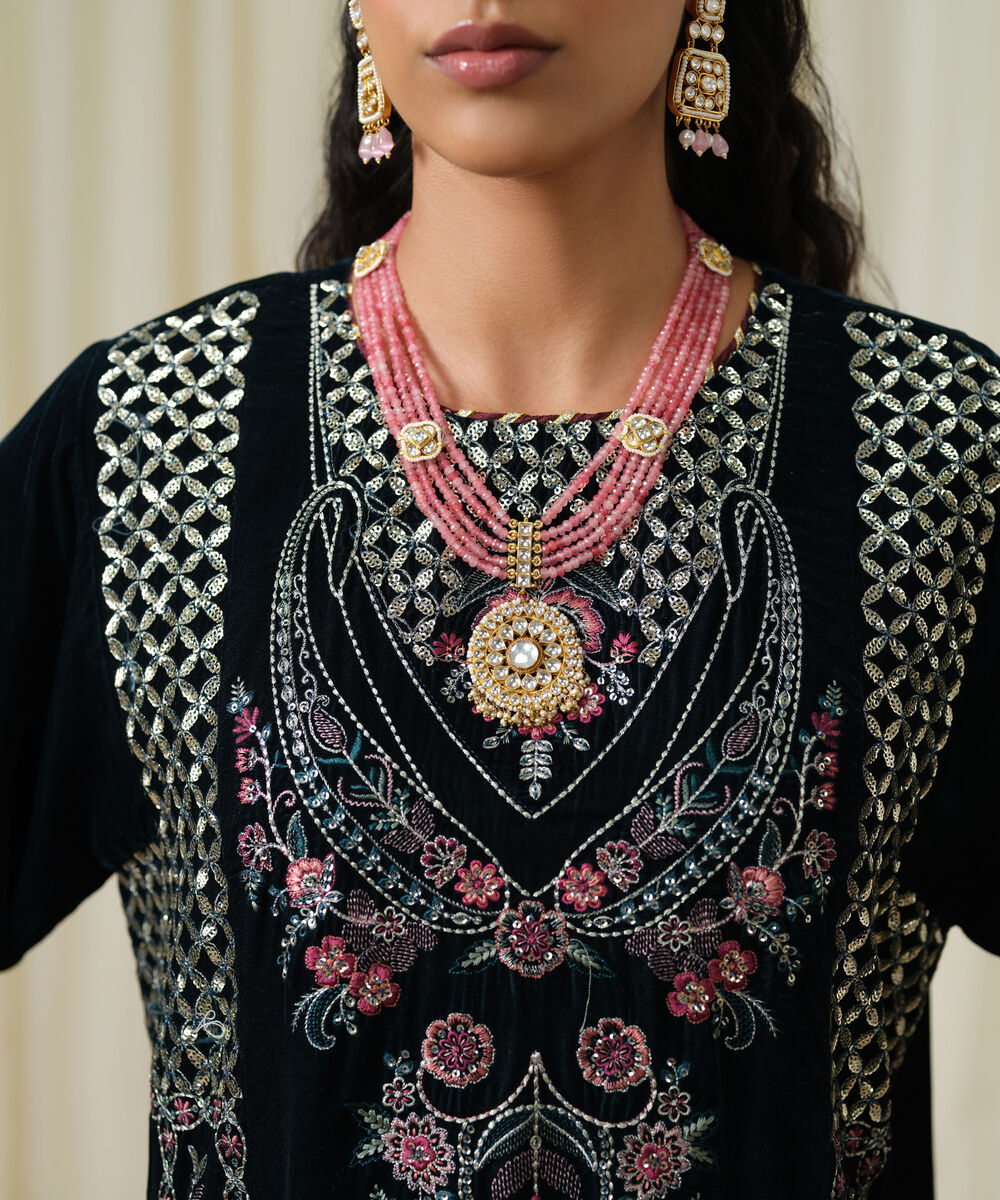 Women's Unstitched Embroidered Velvet Teal Green 3 Piece Suit