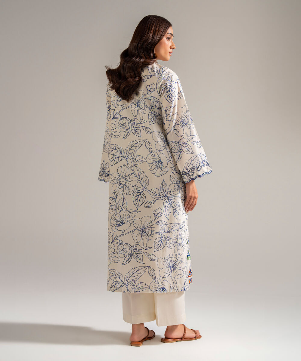 Women's RTW Cambric Embroidered White 2 Piece Suit