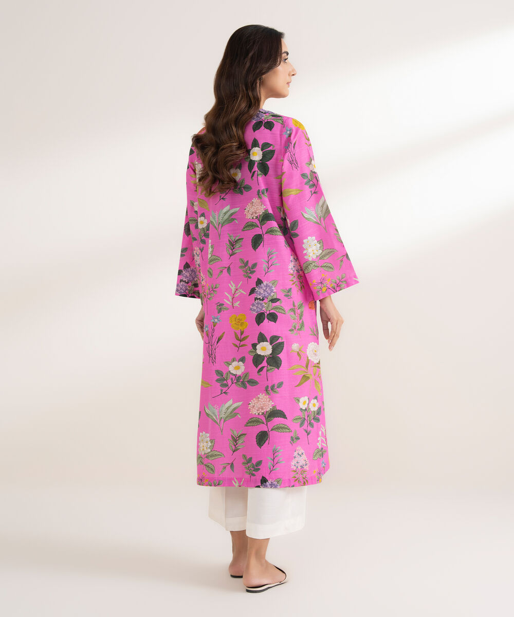 Women's RTW Khaddar Printed A-Line Pink Shirt