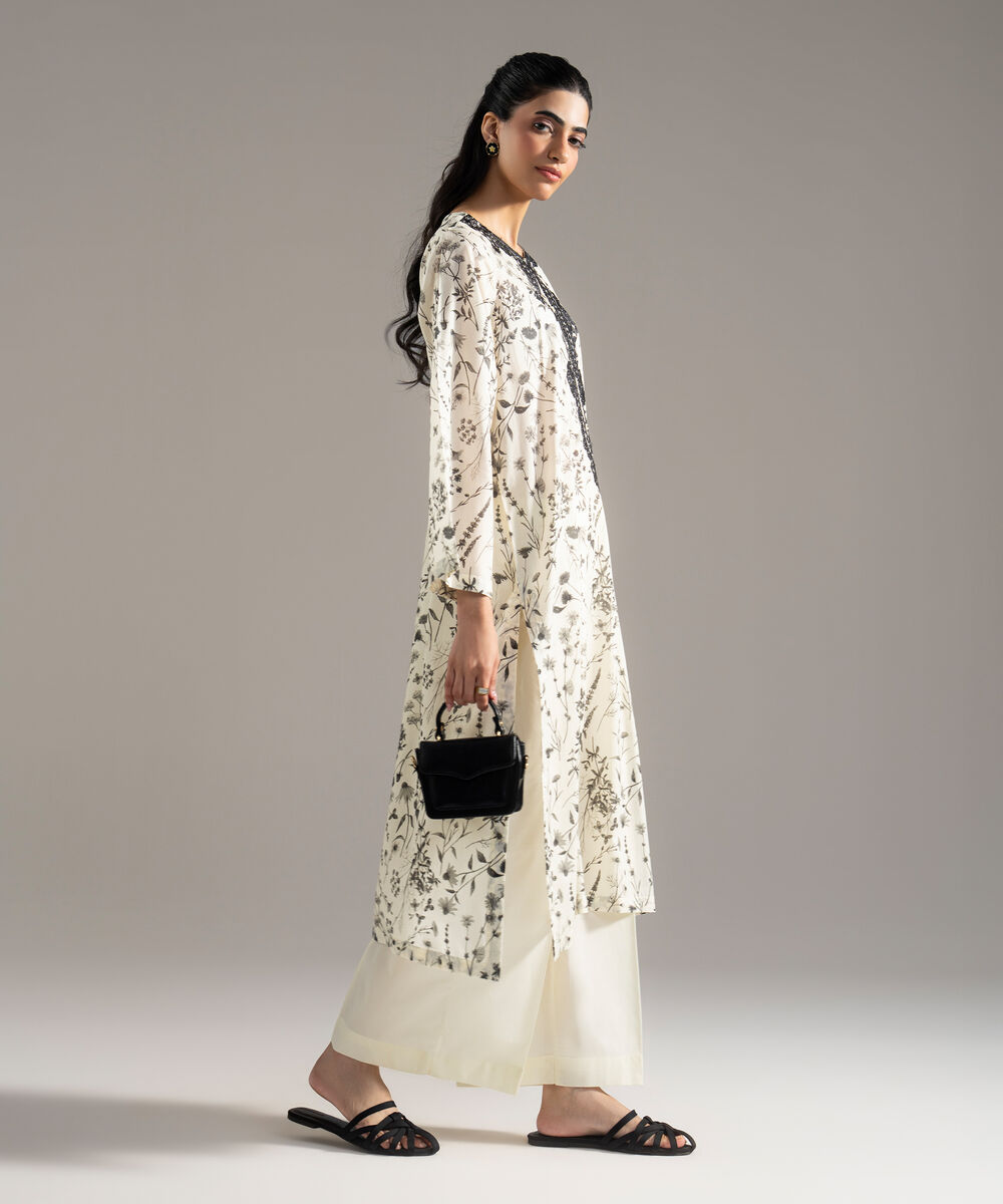 Women's RTW Lawn Printed Embroidered Cream White 2 Piece Suit