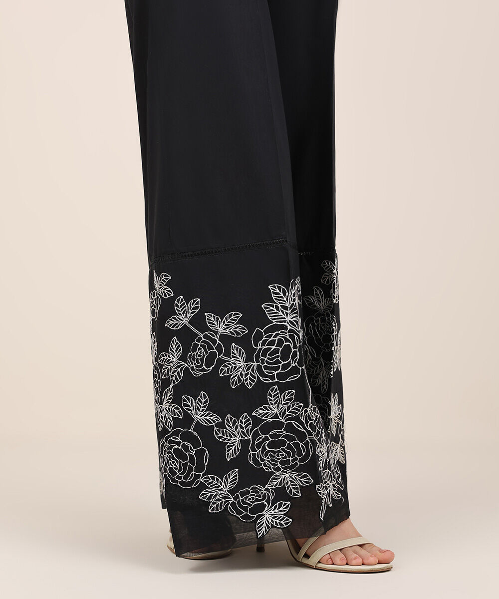 Women's RTW Cambric Black Embroidered Flared Pants