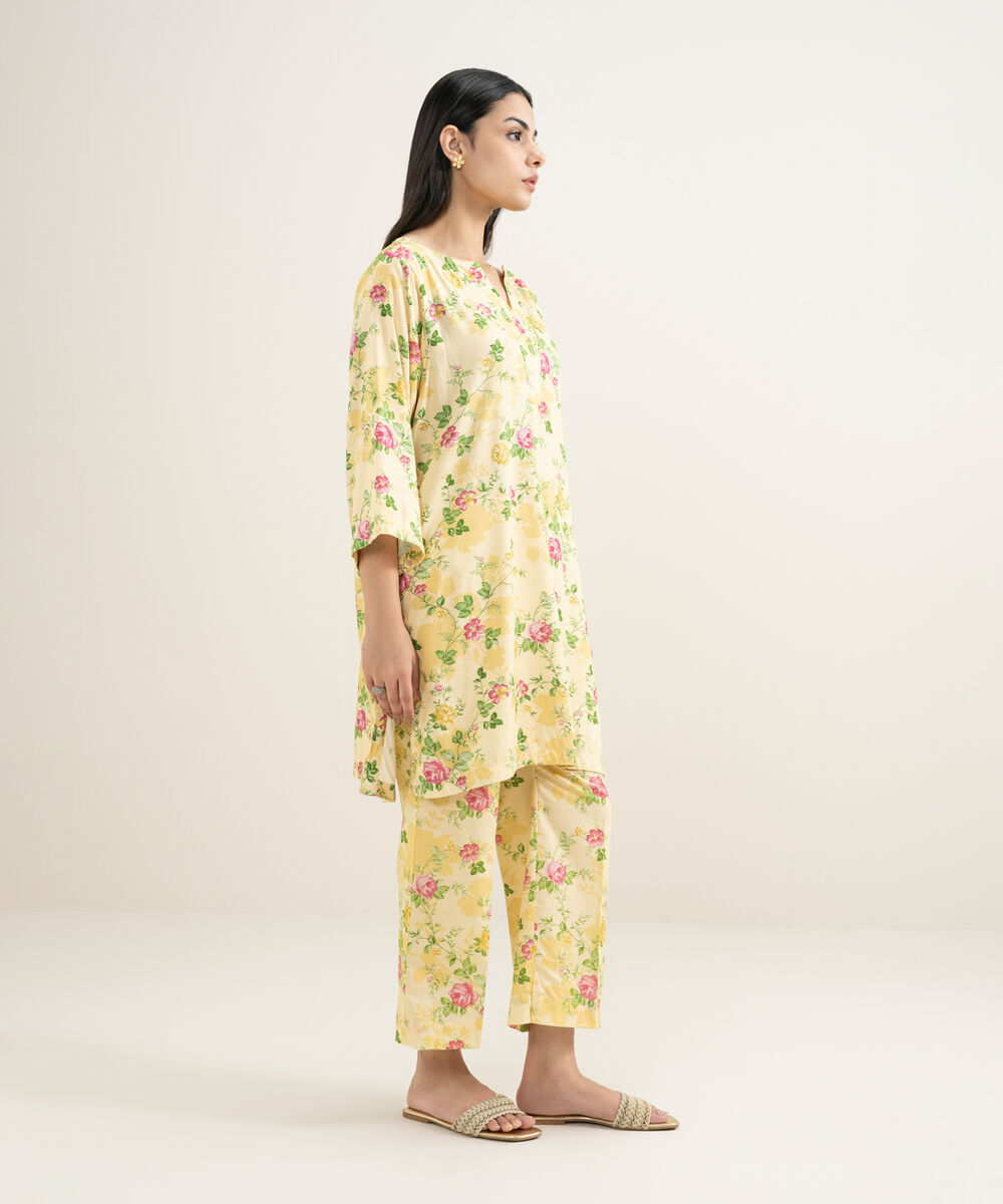 Women's RTW Arabic Lawn Printed Yellow 2 Piece Suit