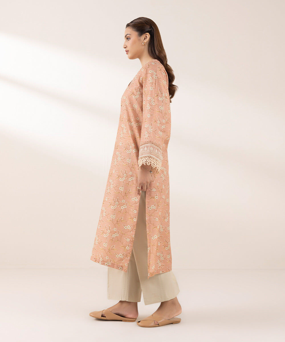 Woman - Pink Embroidered Zari Khaddar Shirt