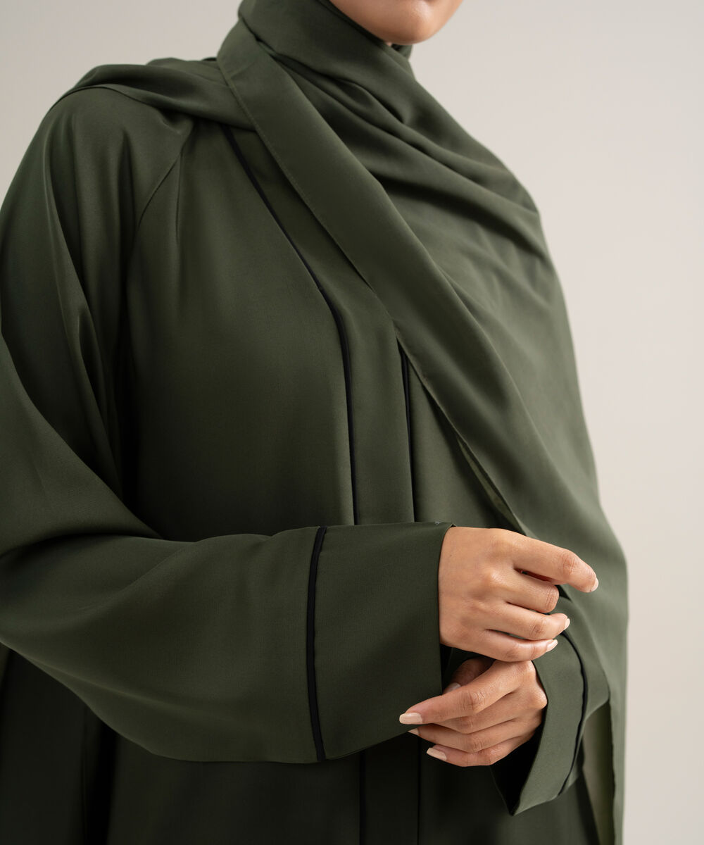 Women's Polyster Army Green Raglan Abbaya Set