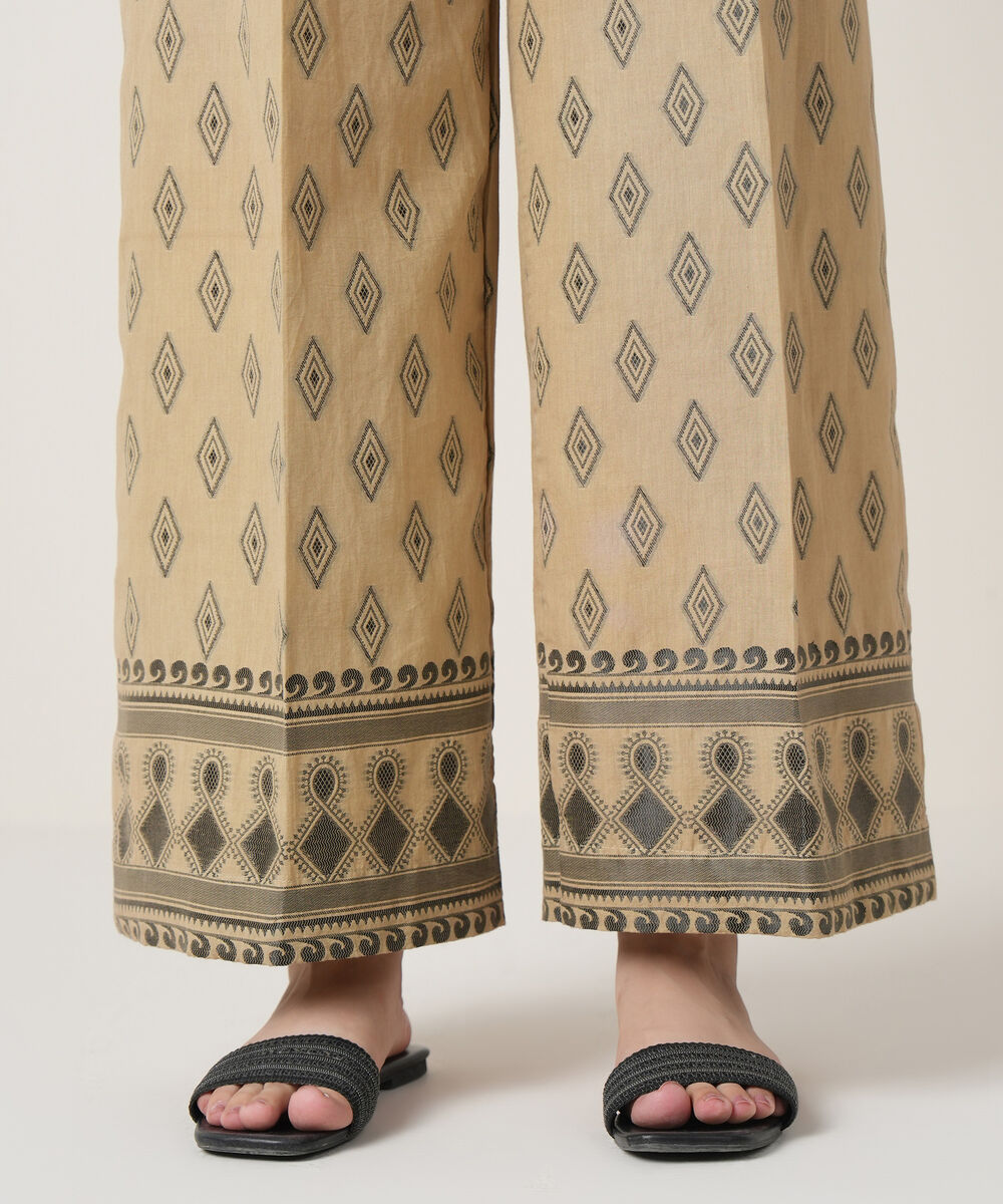 Women's RTW Extra Weft Jacquard Beige Solid Trousers