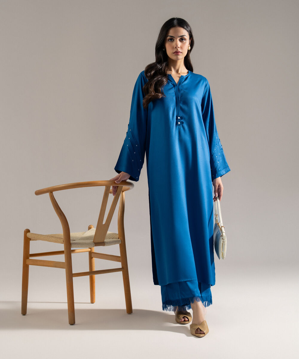 Women's RTW Bedford Solid Blue 2 Piece Suit