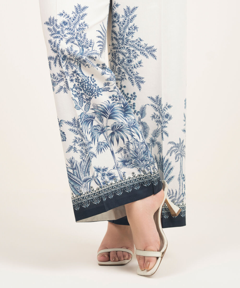 Women's RTW Lawn Printed White Culottes