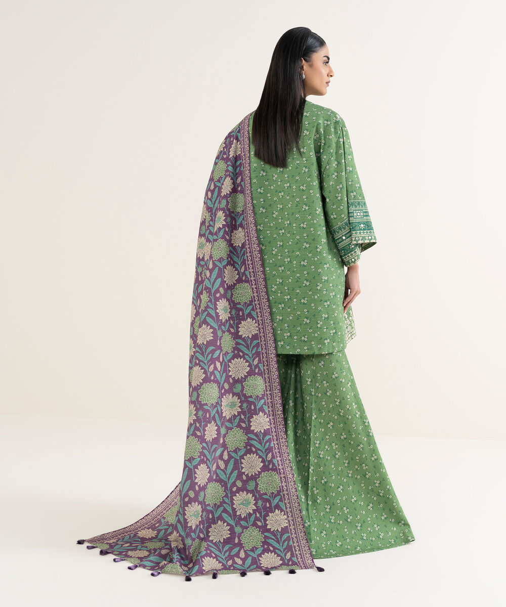 Women's Unstitched Embroidered Khaddar Green 3 Piece Suit