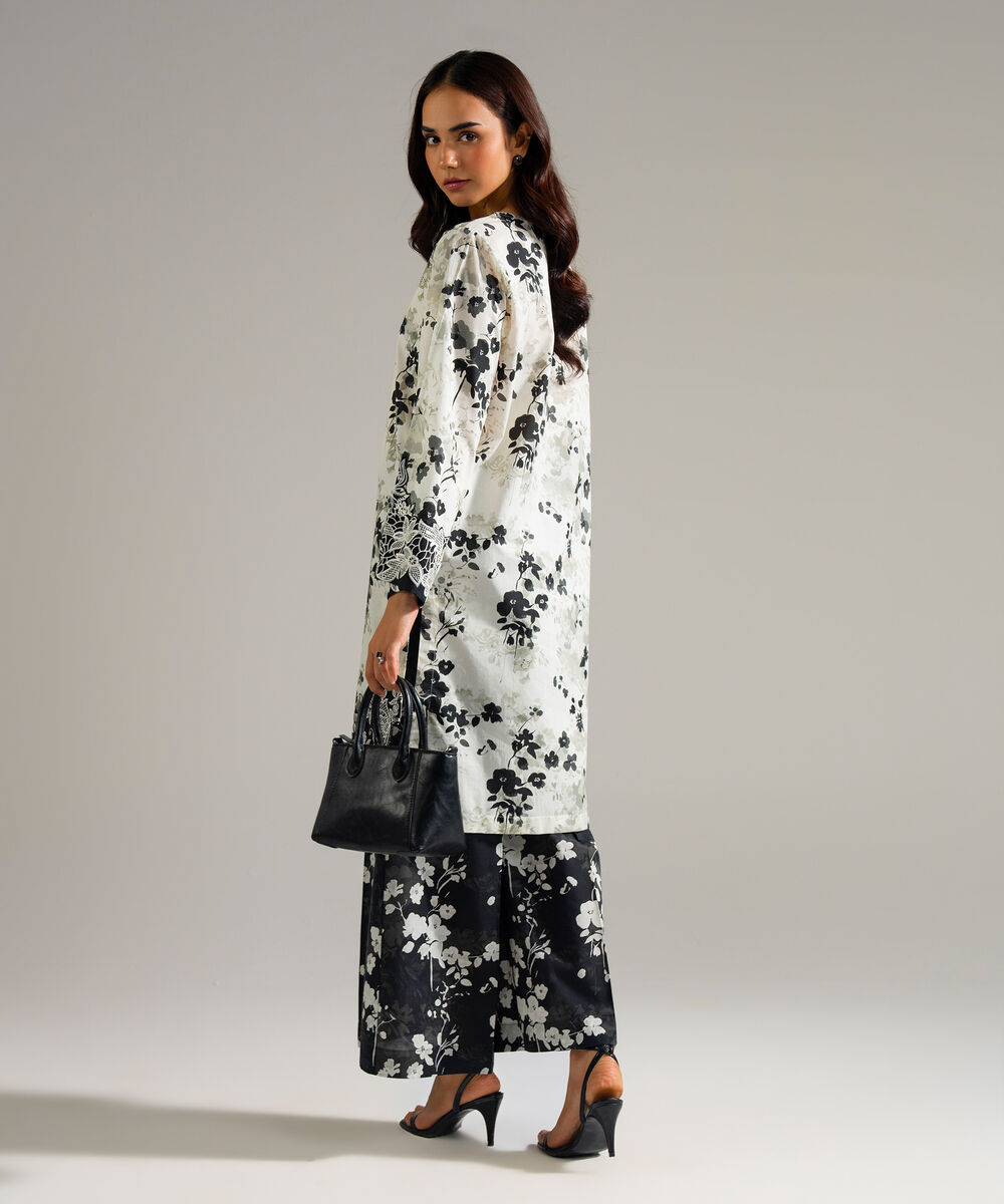 Women's RTW Lawn Embroidered White Straight Shirt