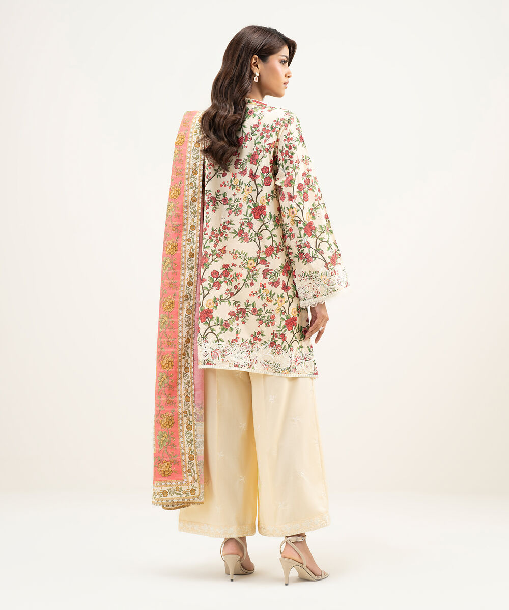 Women's RTW Lawn Embroidered Peach 3 Piece Suit