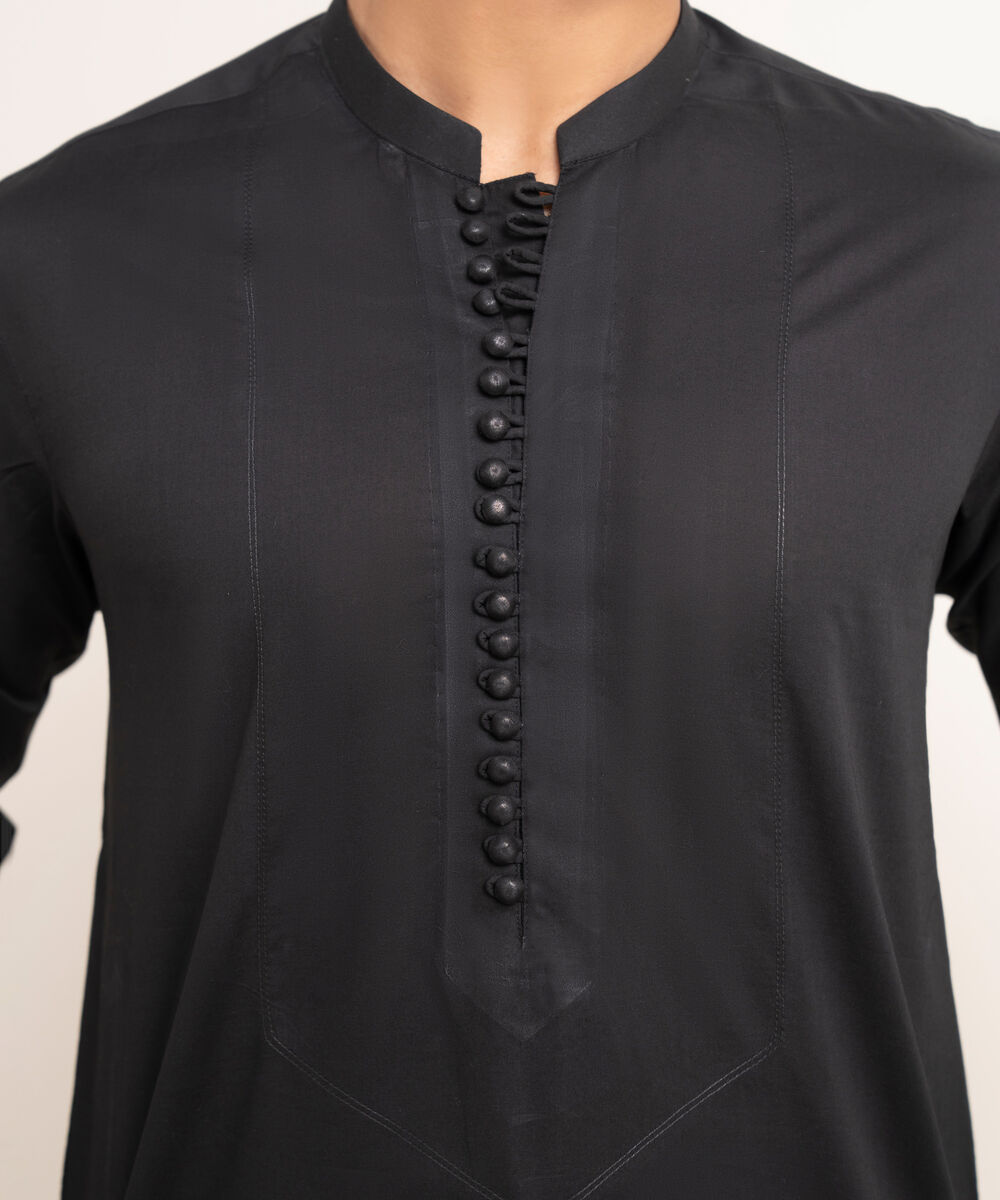 Men's Stitched 100% Cotton Black Kurta