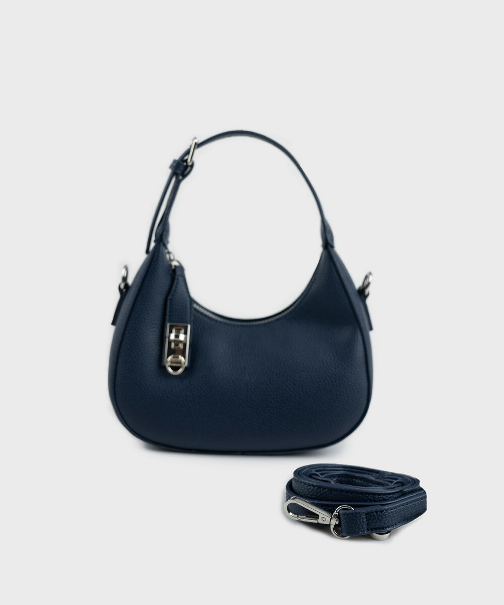 Women's Dark Blue Short Handle Bag With Zip Clouser