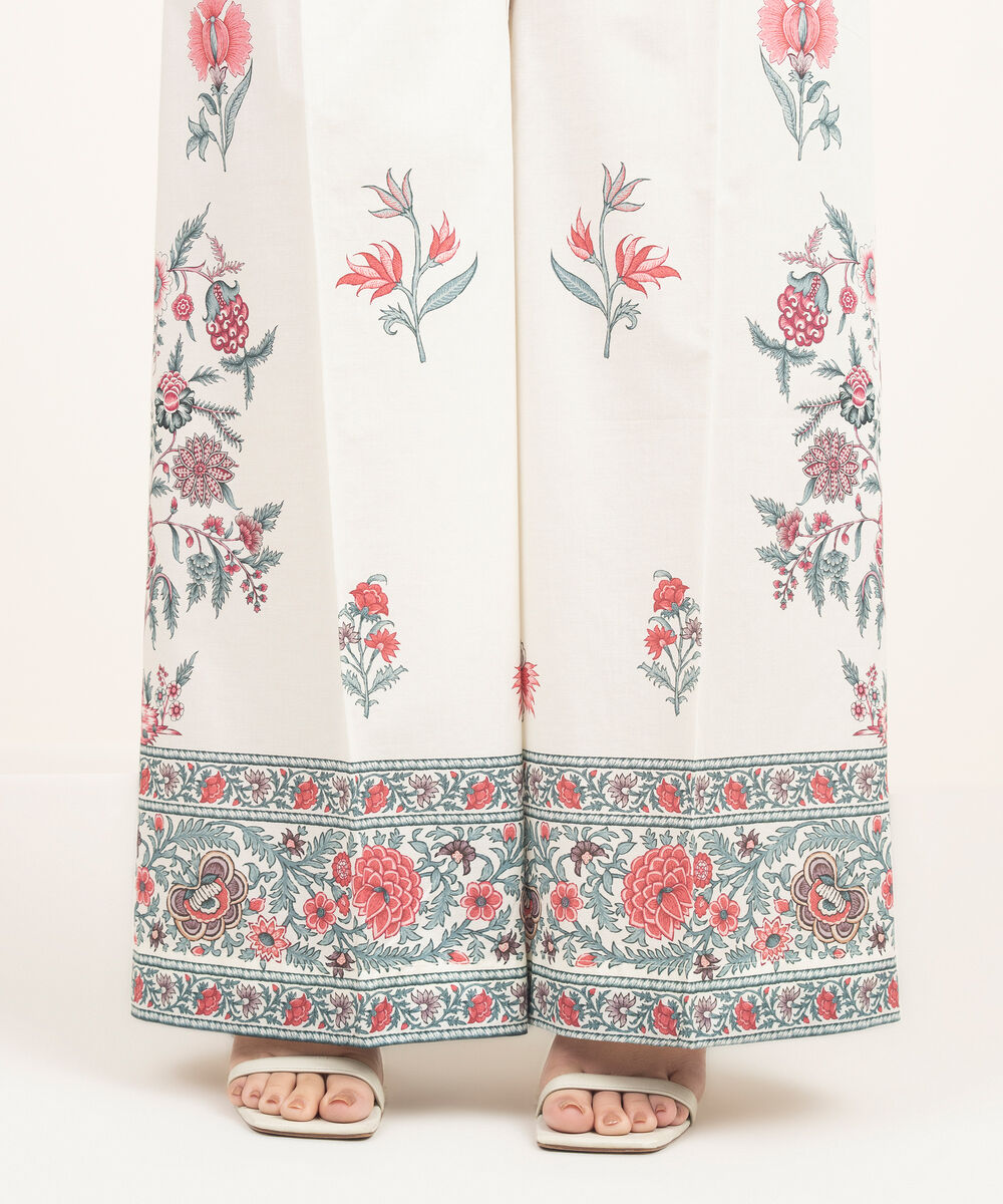 Women's RTW Lawn Printed Off White Flared Pants
