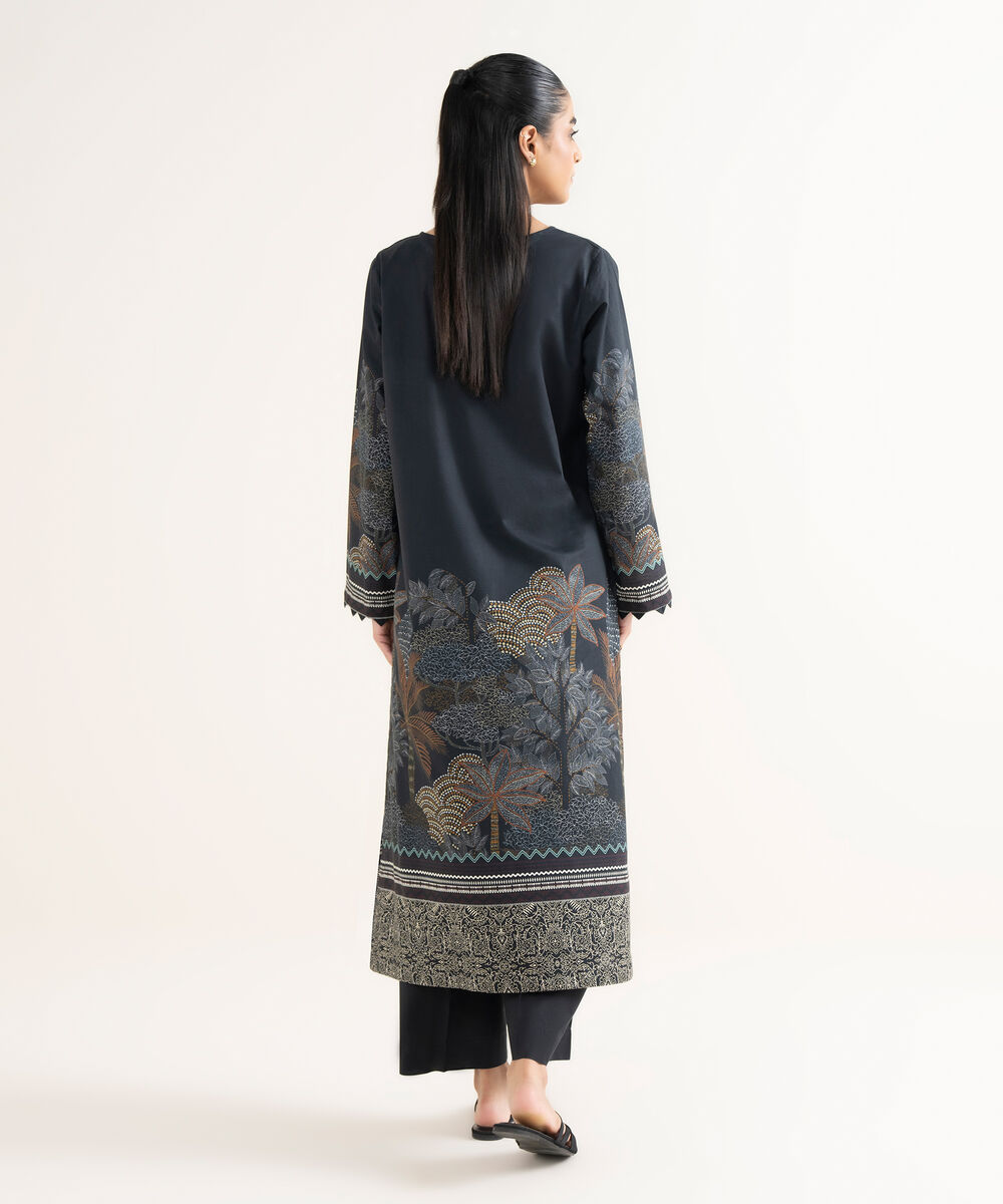 Women's RTW Cambric Printed Straight Black Shirt