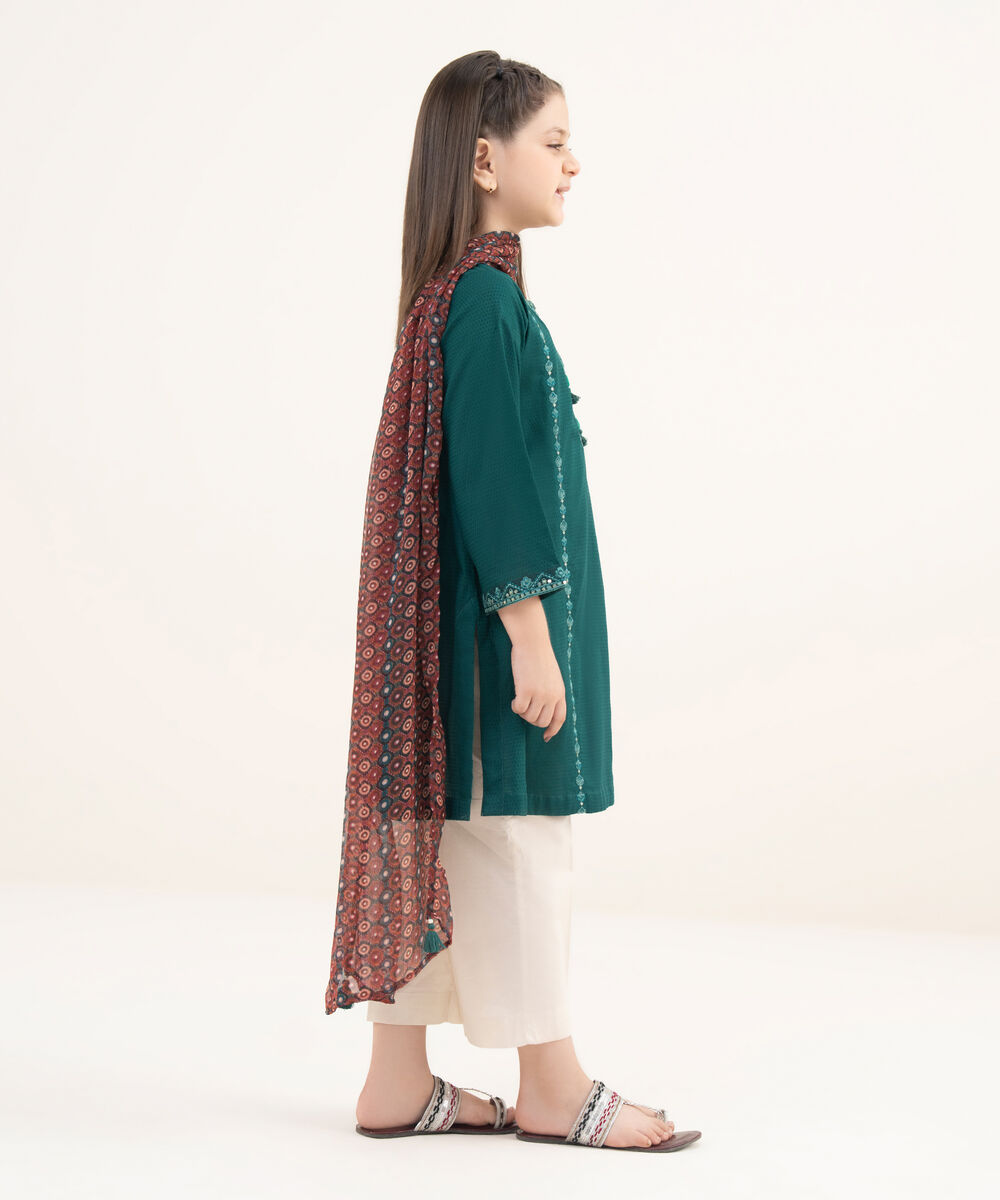 Girls Two Piece Embroidered Textured Lawn Shirt Dupatta