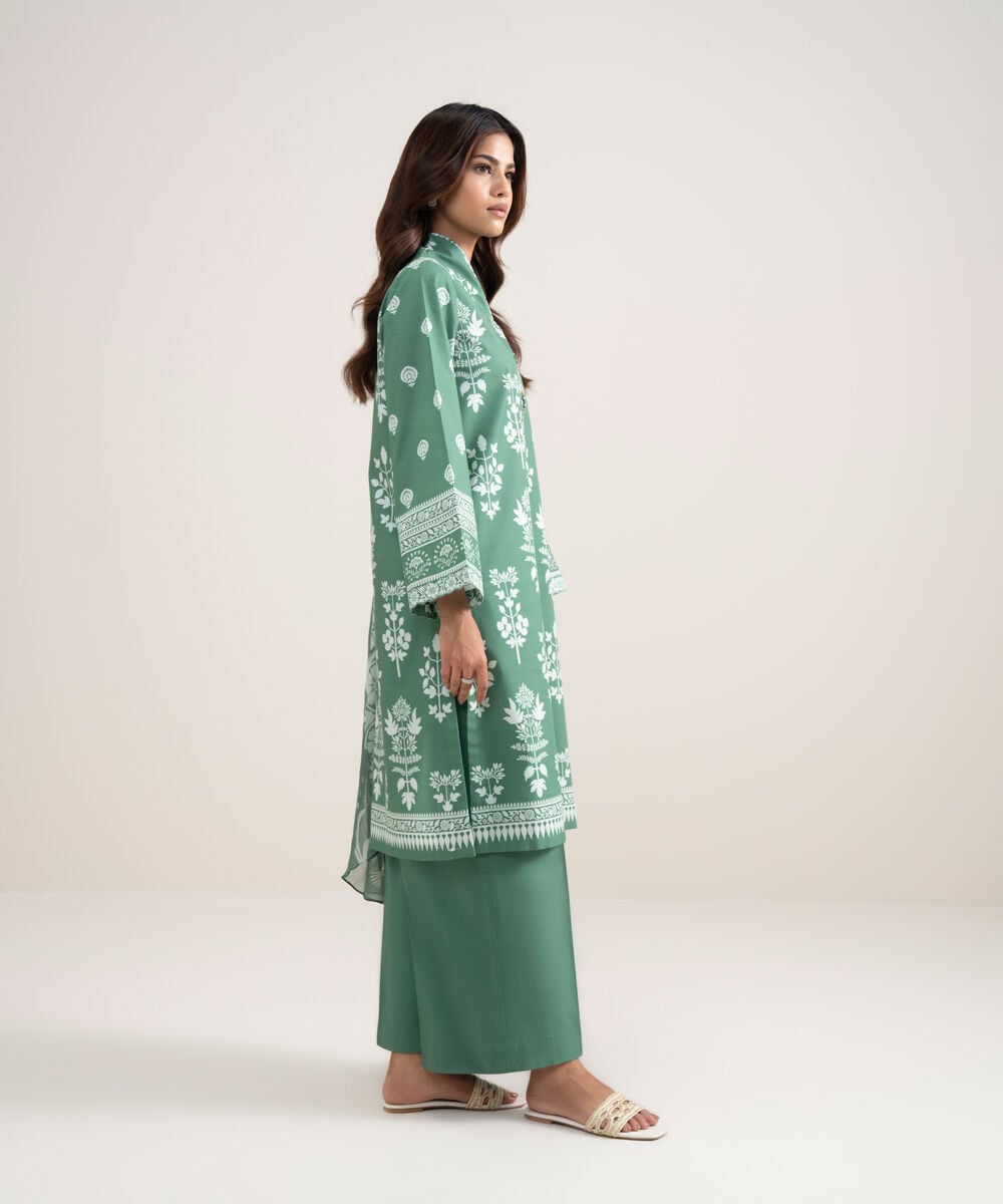Women's Unstitched Lawn Printed Green 3 Piece Suit