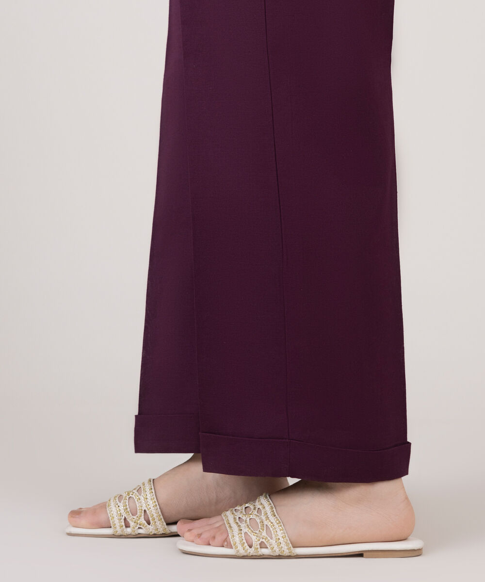 Women's RTW Cotton Linen Purple Solid Straight Pants