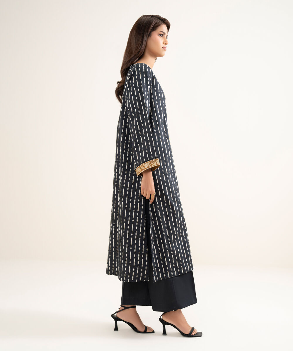 Women's RTW Lawn Embroidered Black A-Line Shirt