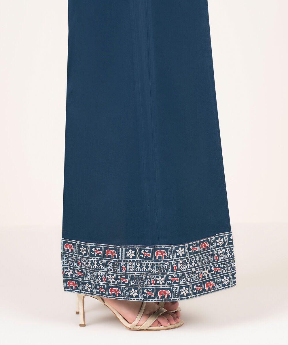 Women's RTW Viscose Linen Solid Blue Flared Pants