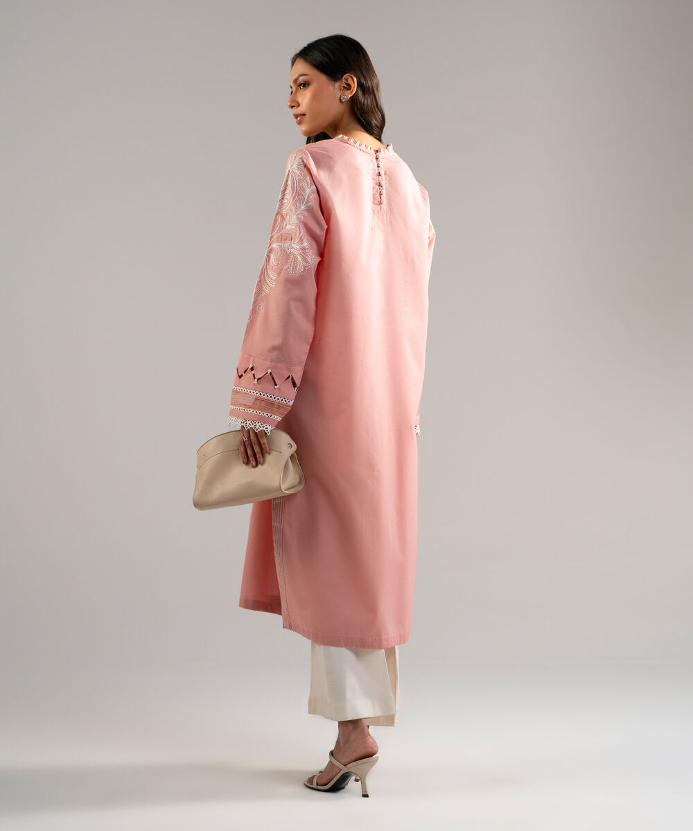 Women's RTW Zari Lawn Embroidered Pink Straight Shirt