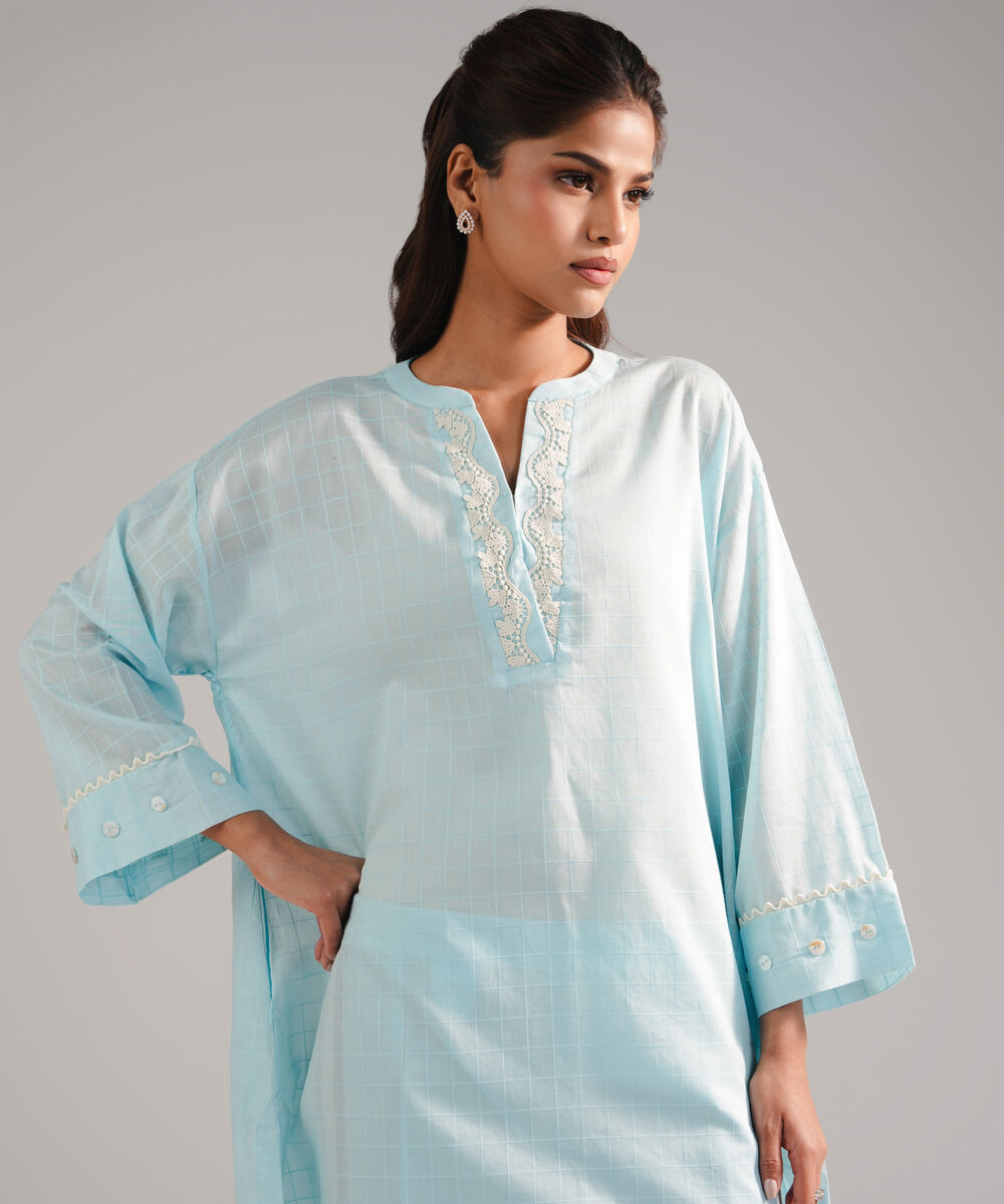 Women's RTW Dobby Embroidered Ice Blue 2 Piece Suit