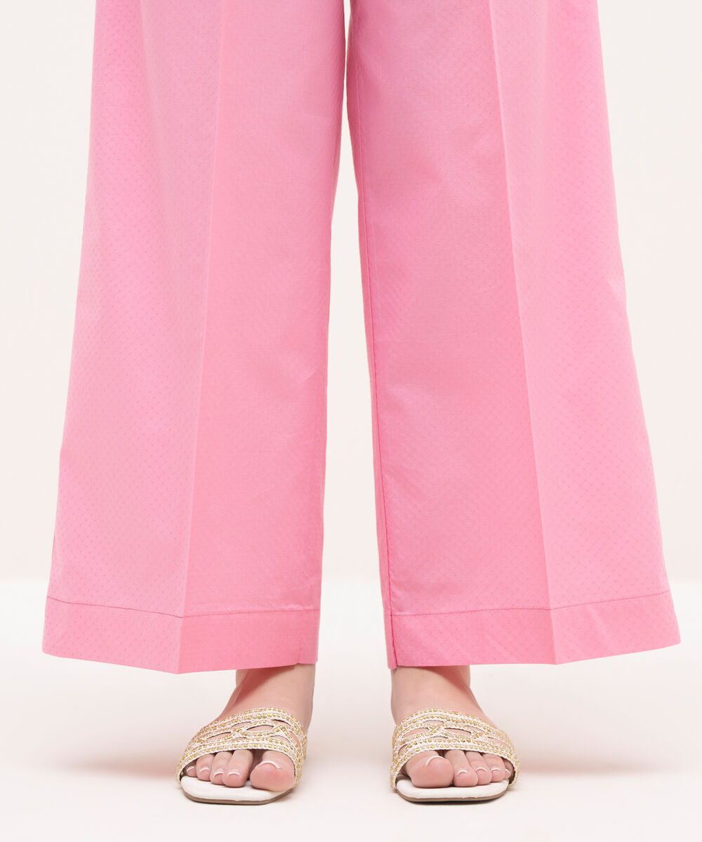 Women's RTW Textured Lawn Pink Solid Culottes