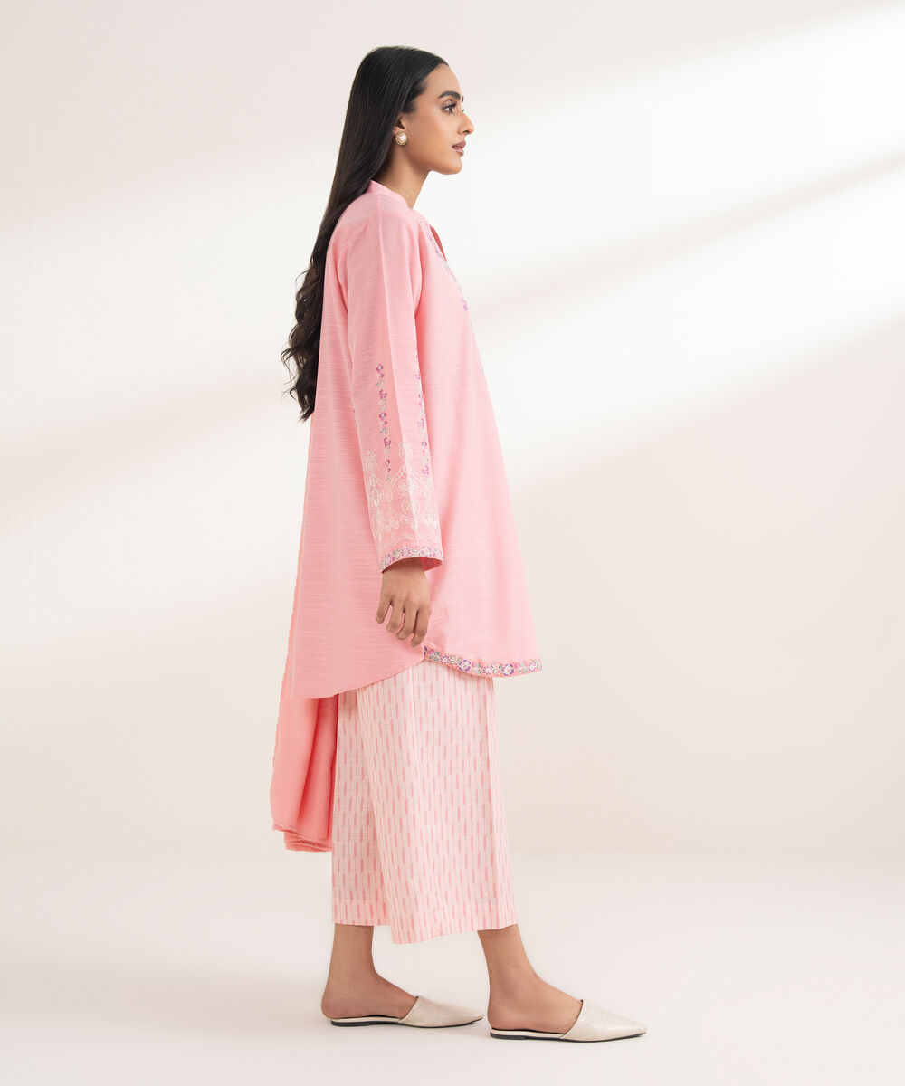 Women's RTW Khaddar Embroidered Pink 3 Piece Suit