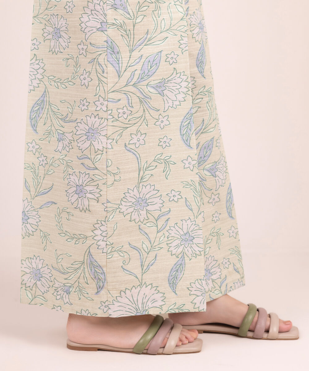 Women's RTW Khaddar Printed Beige Flared Pants