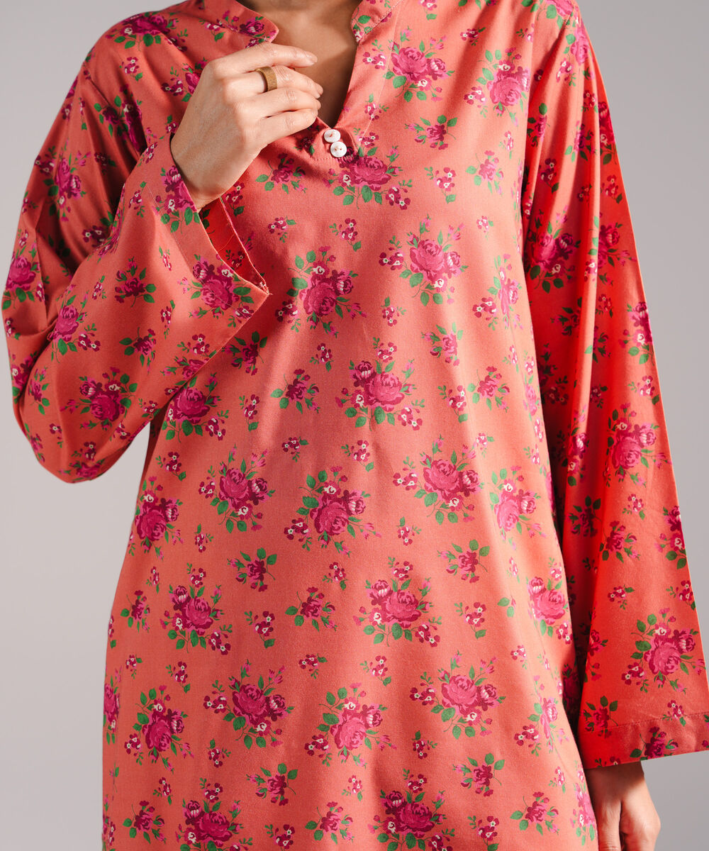 Women's RTW Cotton Viscose Printed Coral 2 Piece Suit