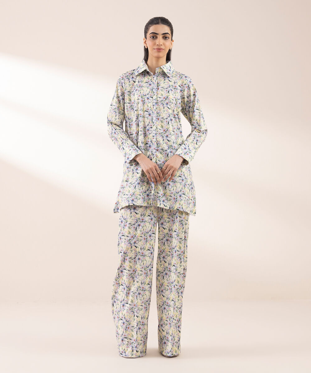 Women's RTW Lycra Multi Printed Button Down Shirt