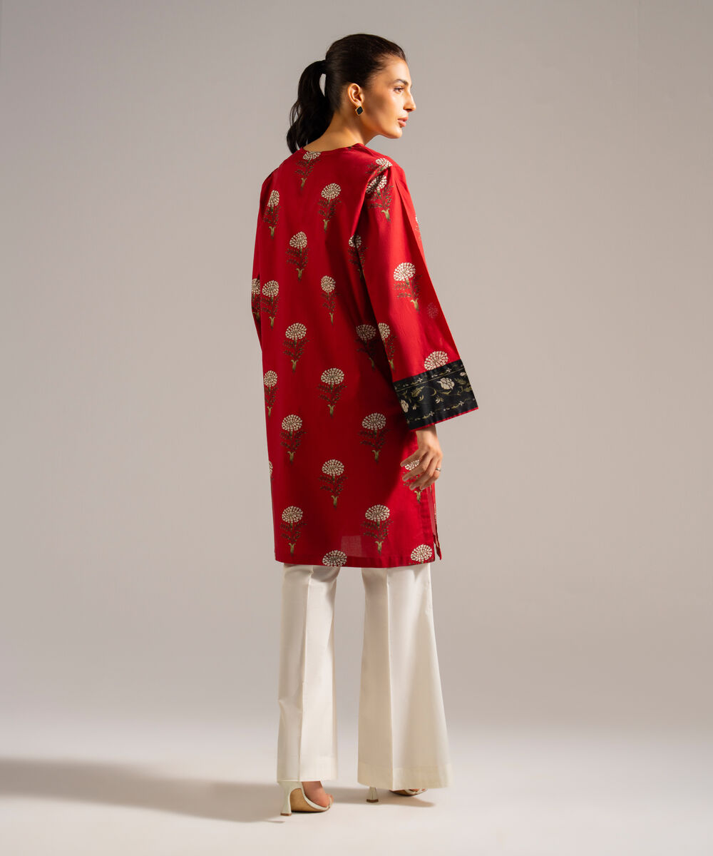 Women's RTW Lawn Printed Red Straight Shirt