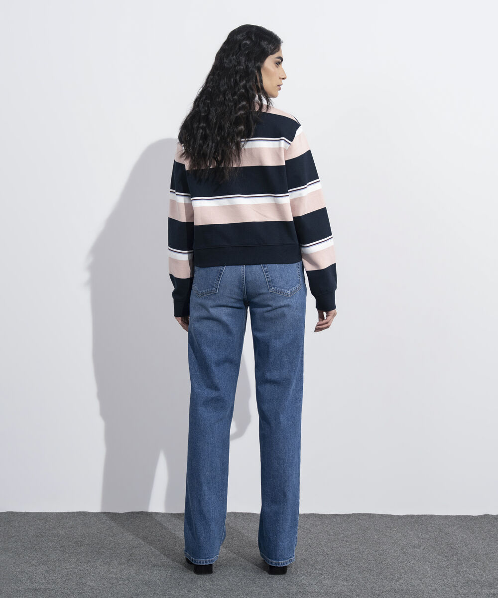 Women's Western Wear Multi Striped Polo Neck Sweatshirt