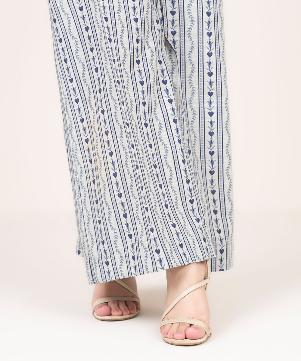 Women's RTW Khaddar Printed Grey Flared Pants