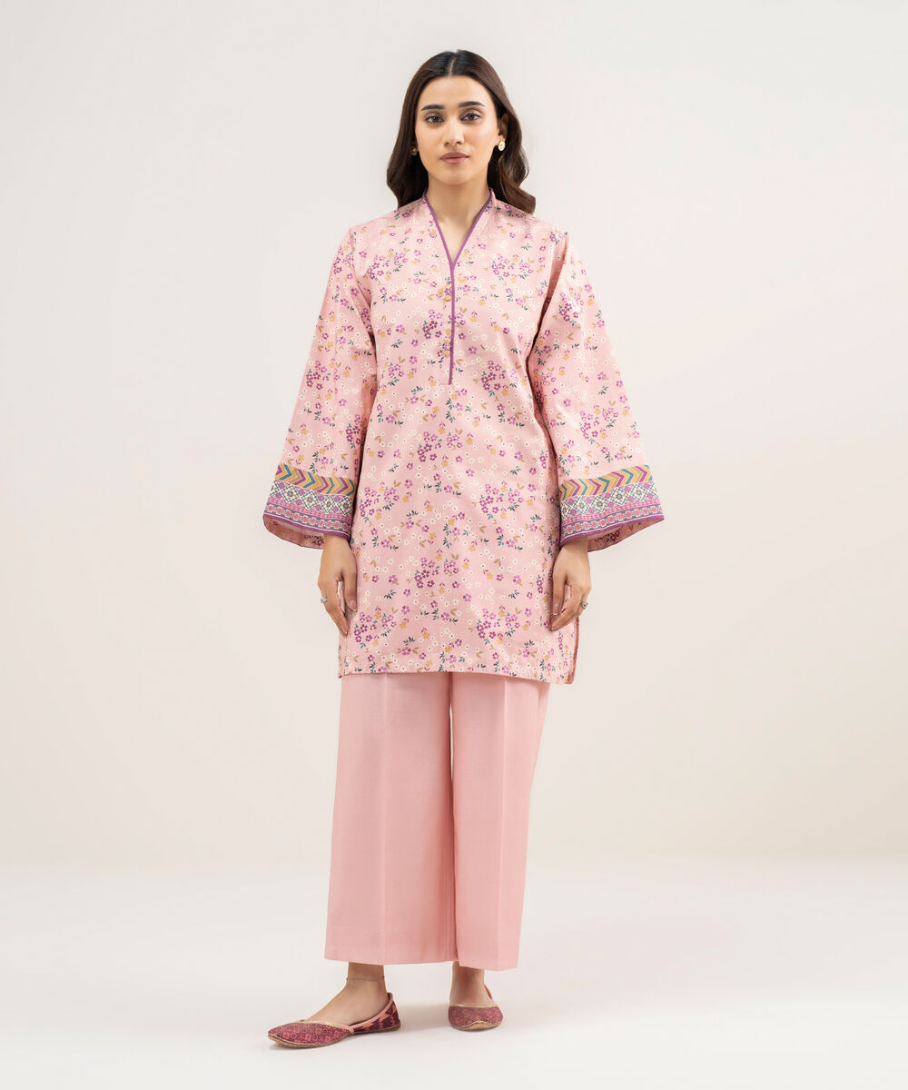 Women's Unstitched Lawn Printed Pink 2 Piece Suit