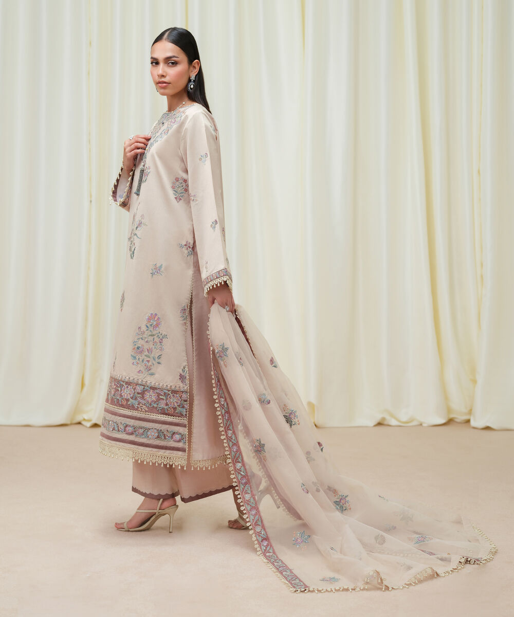 Women's Unstitched Cotton Net Dyed Three Piece Suit