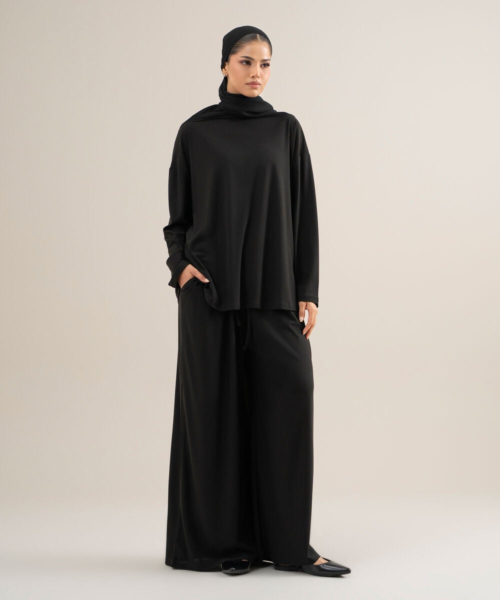 Women's Cotton Black Jersey Knit Top